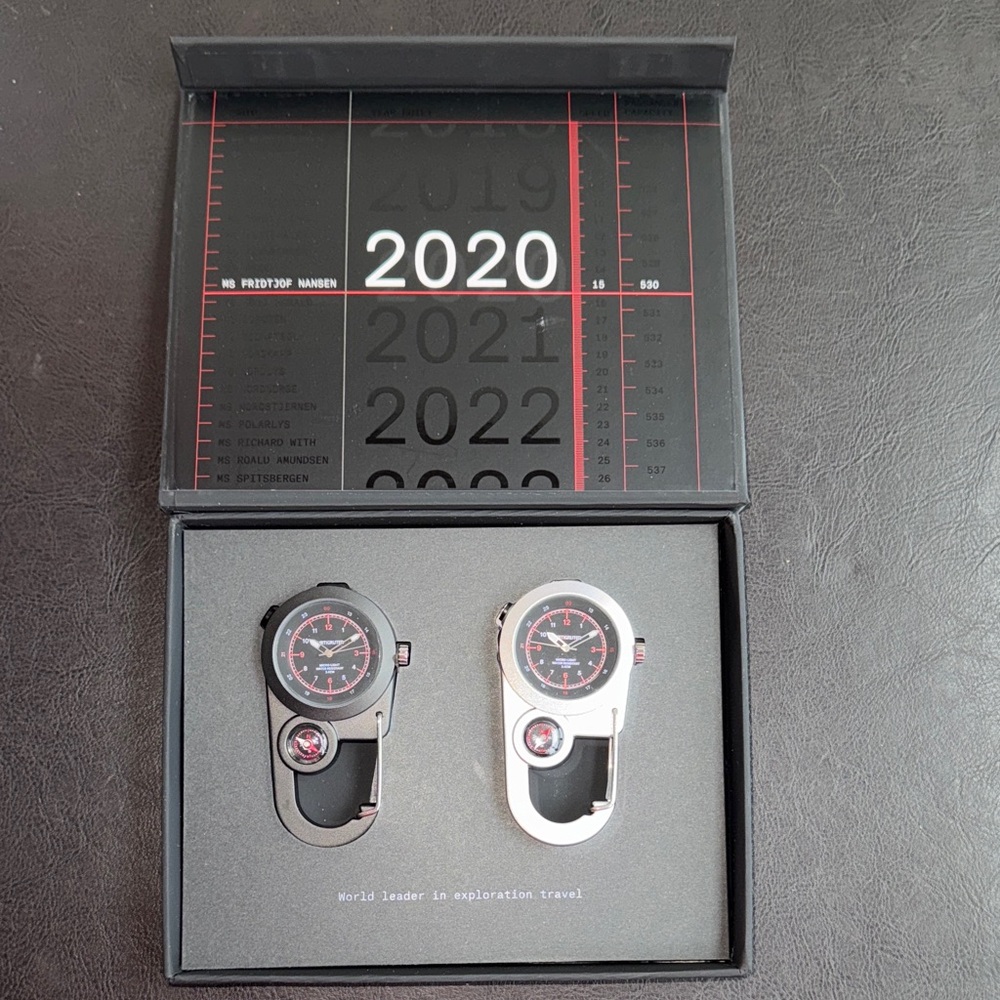 MAKE OFFER Set of 2 Black and Silver Wearable Clip Clock and Compass